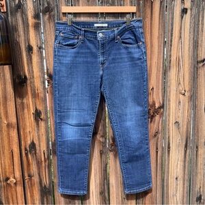 Levi’s Dark Wash Straight Leg Boyfriend Denim Cropped Blue Jeans, Women’s 30